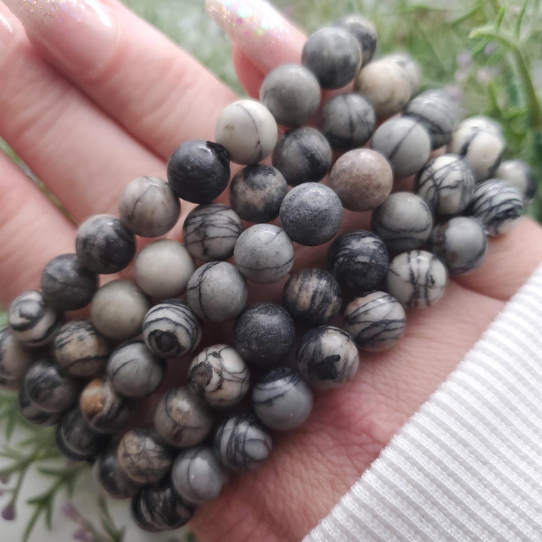 Black Web Jasper Stretch Bracelet