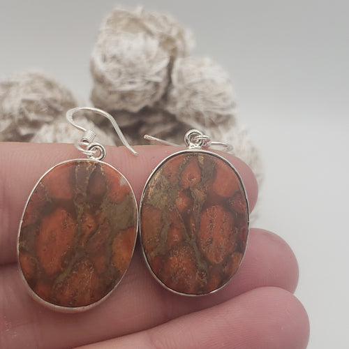 Red Copper Turquoise Sterling Silver Earrings