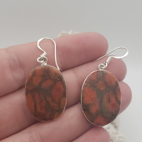 Red Copper Turquoise Sterling Silver Earrings