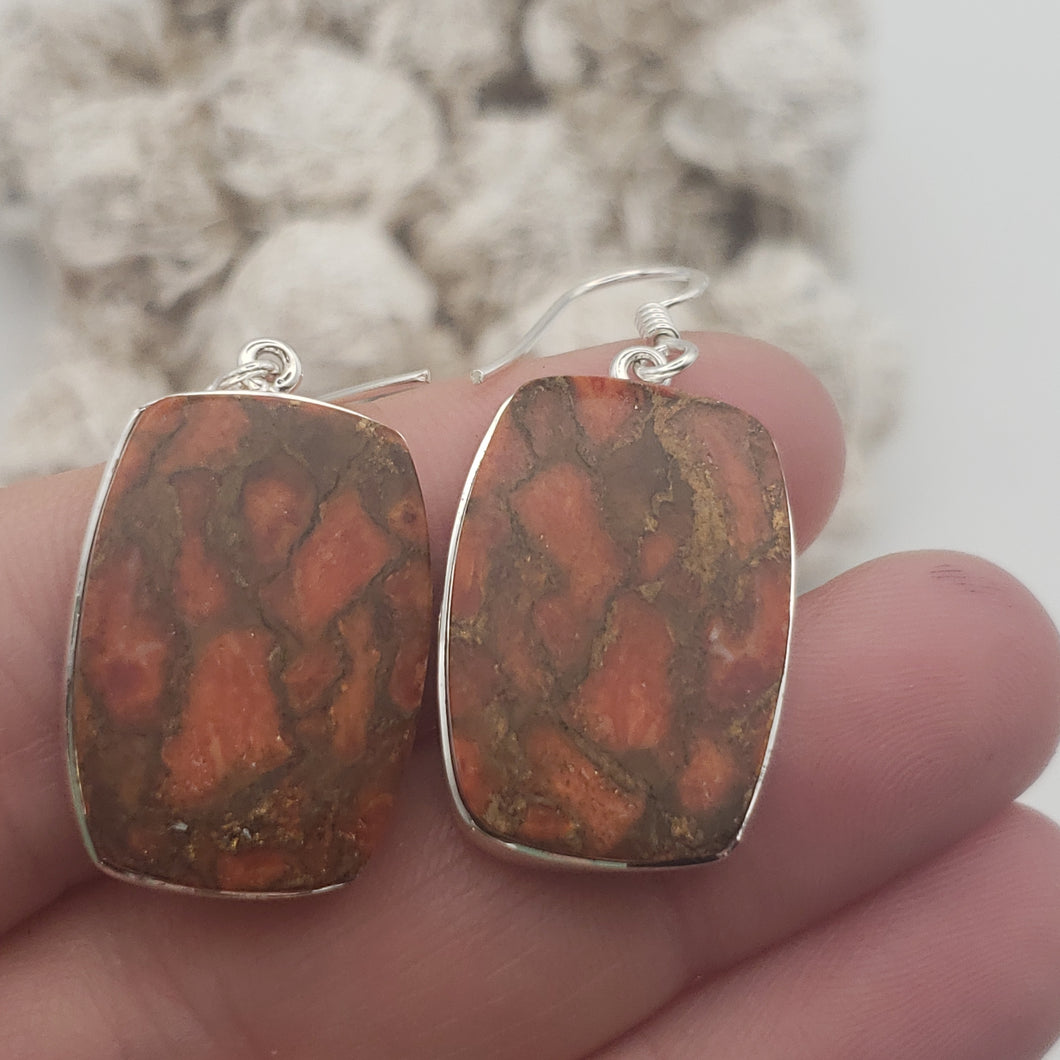 Red Copper Turquoise Sterling Silver Earrings