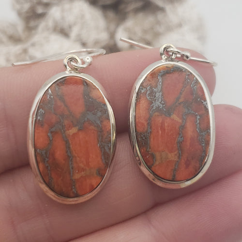 Red Copper Turquoise Sterling Silver Earrings