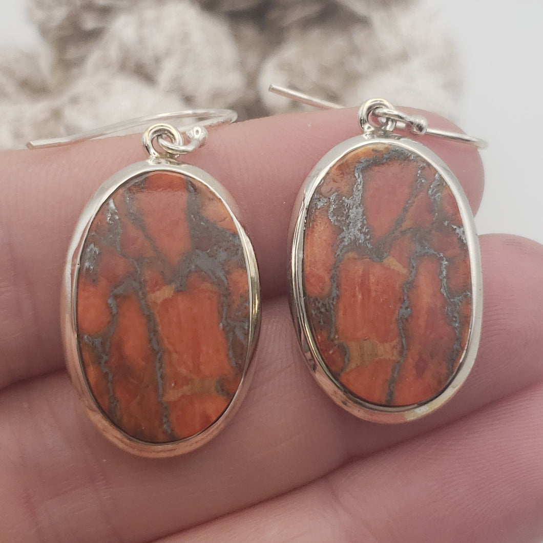 Red Copper Turquoise Sterling Silver Earrings