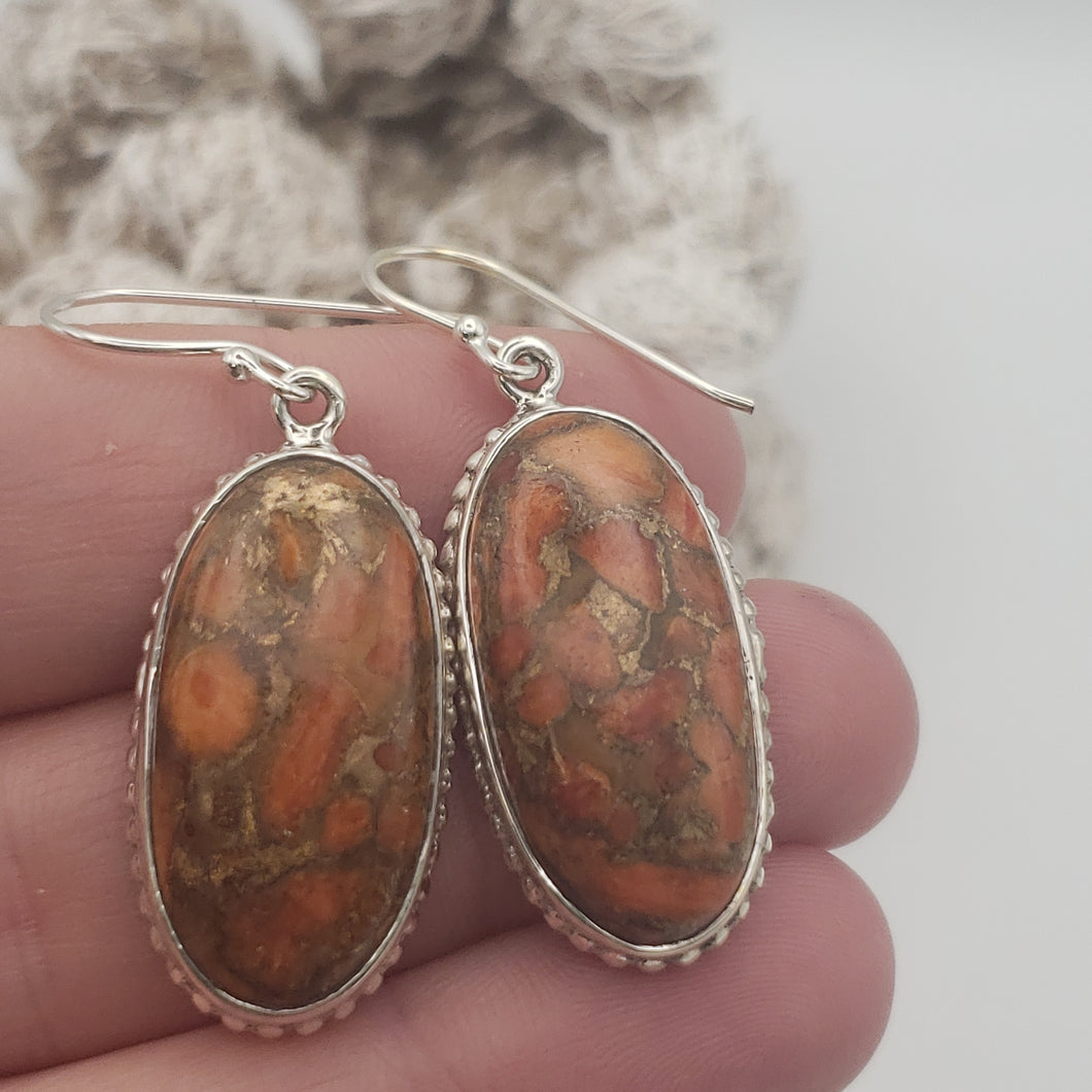 Red Copper Turquoise Sterling Silver Earrings