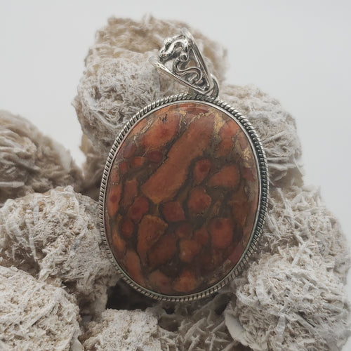 Red Copper Turquoise Sterling Silver Pendant with 20in Sterling Silver Necklace