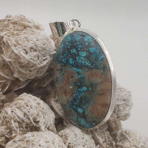 Shattuckite Sterling Silver Pendant with 20in Sterling Silver Necklace