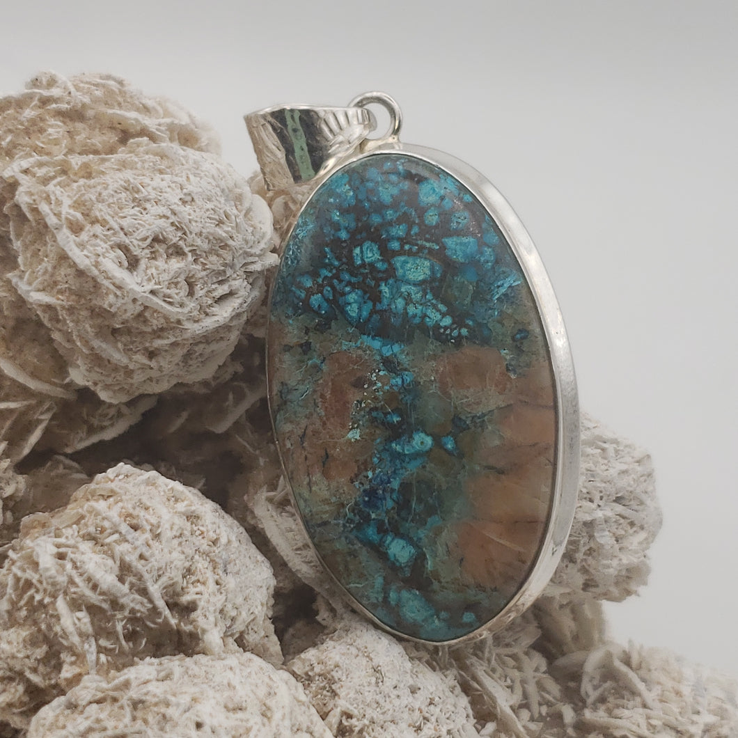 Shattuckite Sterling Silver Pendant with 20in Sterling Silver Necklace