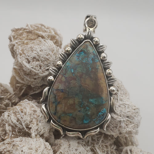 Shattuckite Sterling Silver Pendant with 20in Sterling Silver Necklace