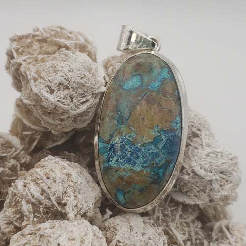 Shattuckite Sterling Silver Pendant with 20in Sterling Silver Necklace