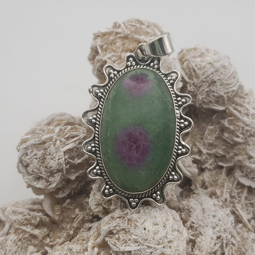 Ruby Zoisite Sterling Silver Pendant with 20in Sterling Silver Necklace