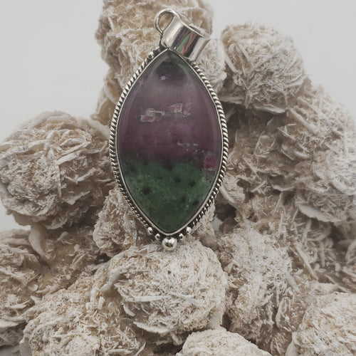 Ruby Zoisite Sterling Silver Pendant with 20in Sterling Silver Necklace