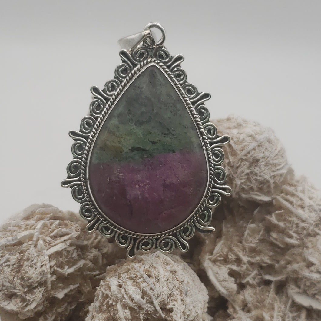 Ruby Zoisite Sterling Silver Pendant with 20in Sterling Silver Necklace