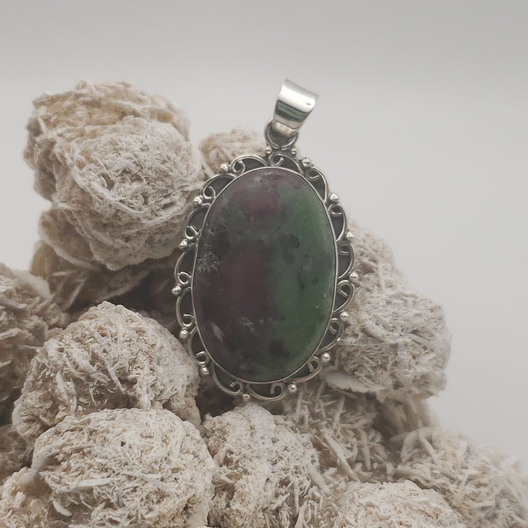 Ruby Zoisite Sterling Silver Pendant with 20in Sterling Silver Necklace