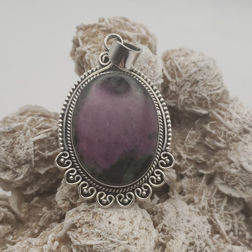 Ruby Zoisite Sterling Silver Pendant with 20in Sterling Silver Necklace