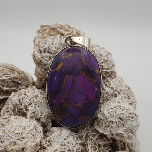 Purple Copper Turquoise Sterling Silver Pendant with 20in Sterling Silver Necklace