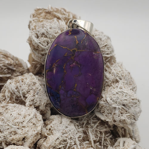 Purple Copper Turquoise Sterling Silver Pendant with 20in Sterling Silver Necklace