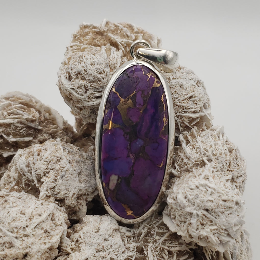 Purple Copper Turquoise Sterling Silver Pendant with 20in Sterling Silver Necklace