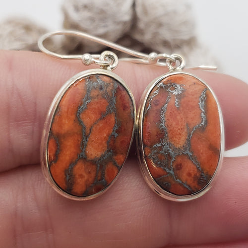 Red Copper Turquoise Sterling Silver Earrings