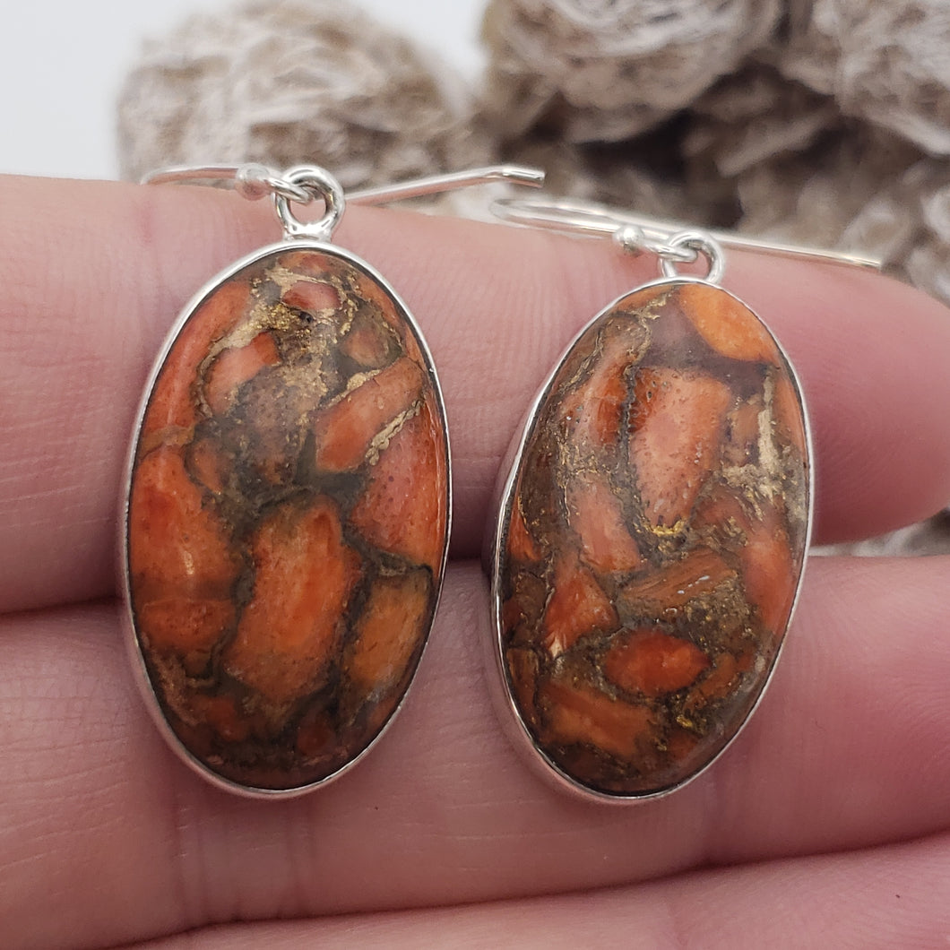 Red Copper Turquoise Sterling Silver Earrings