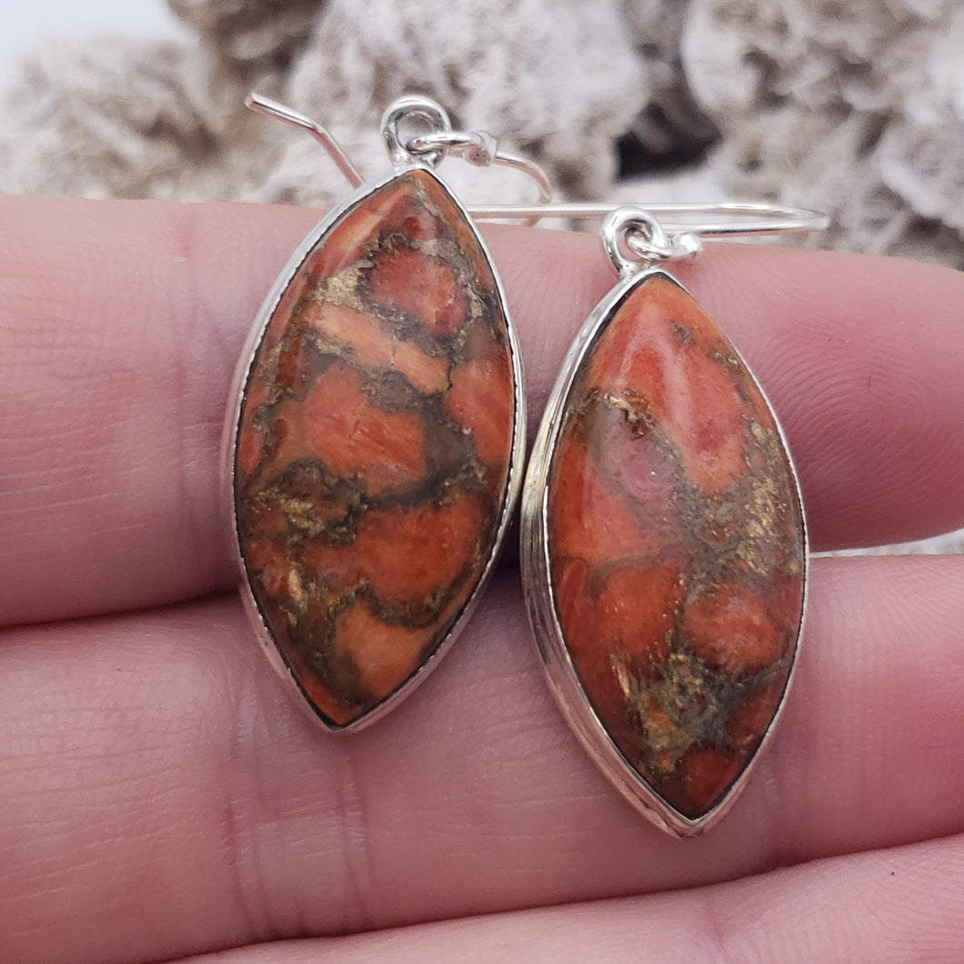 Red Copper Turquoise Sterling Silver Earrings