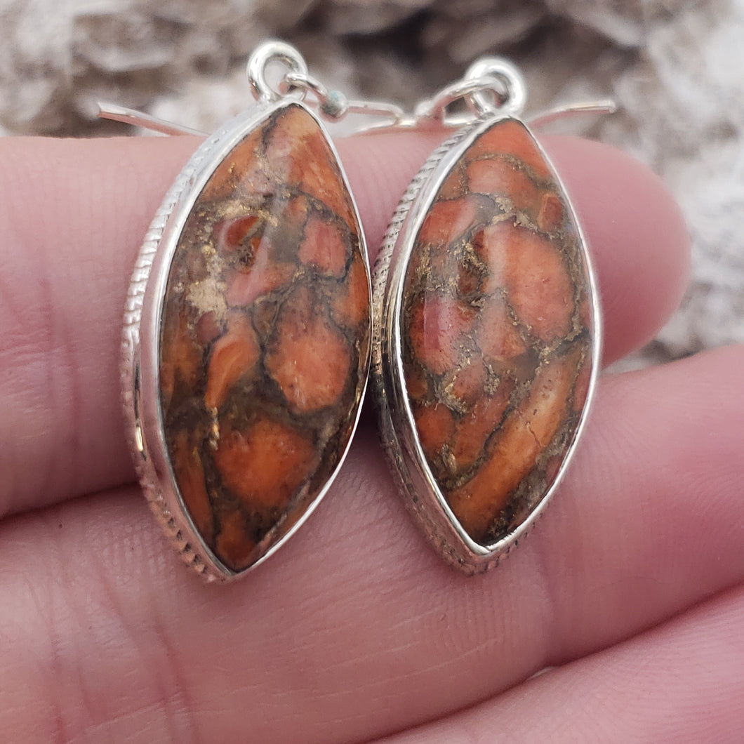 Red Copper Turquoise Sterling Silver Earrings