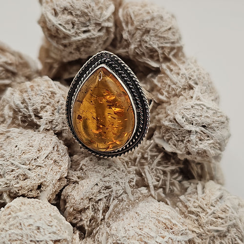 Amber Sterling Silver Ring Size 6