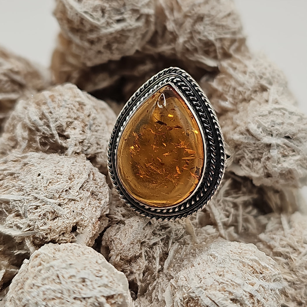 Amber Sterling Silver Ring Size 7