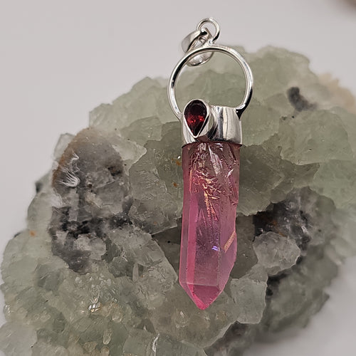 Dyed Quartz with Garnet Pendant