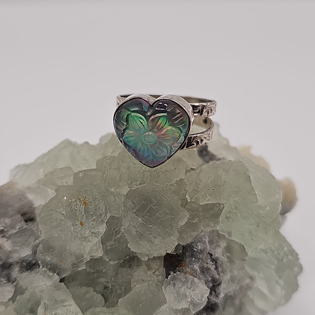 Aurora Sterling Silver Heart Sunflower Ring Size 9