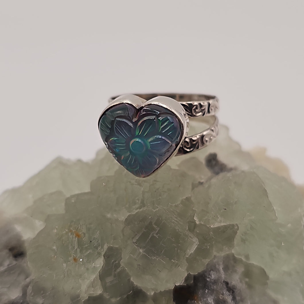 Aurora Heart Sterling Silver Ring Size 9