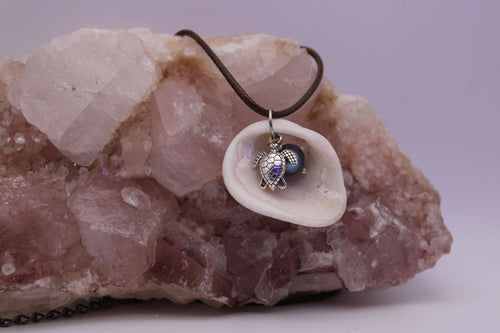 Handmade by T's Son. Genuine Fresh Water Pearl, Genuine Sea Shell and Turtle Charm necklace