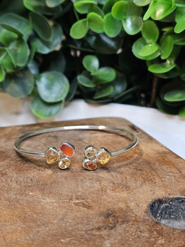 Raw & Faceted Citrine & Carnelian Sterling Silver Twist Bangle Bracelet