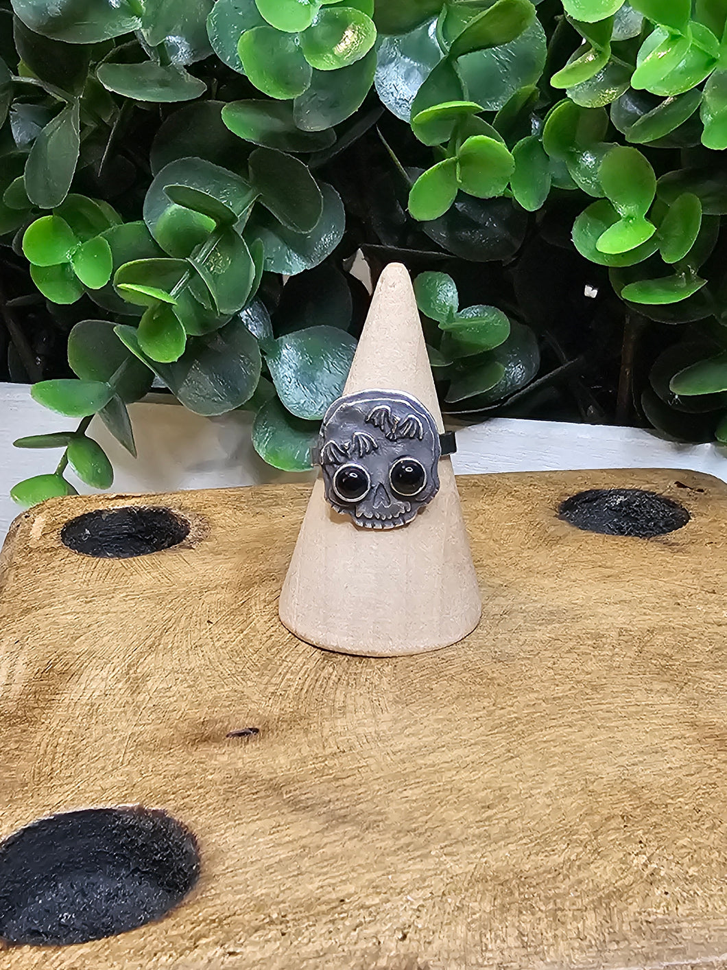 Black Onyx Bat Skully Sterling Silver Distressed Ring