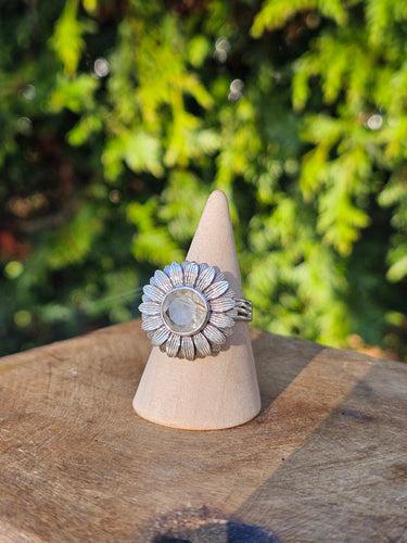 Golden Rutile Sunflower Sterling Silver Ring Size 11