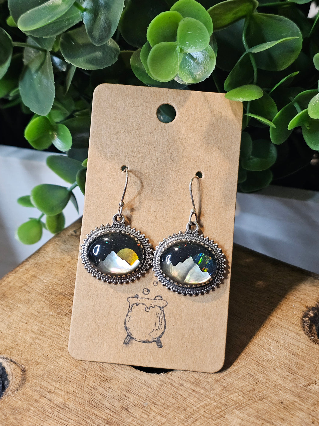 Aurora Borealis & Mother of Pearl Inlay Sterling Silver Earrings