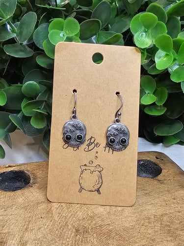 Black Onyx Bat Skully Sterling Silver Distressed Earrings