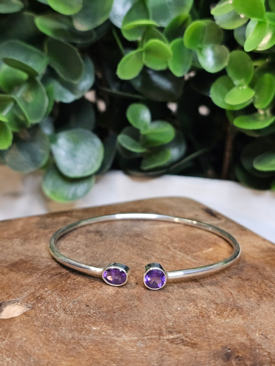 Amethyst Sterling Silver Twist Bangle Bracelet