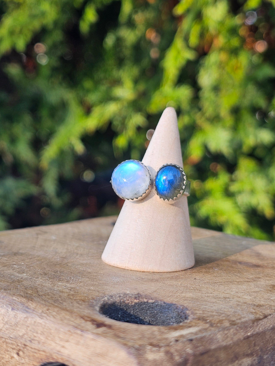 Rainbow Moonstone & Labradorite Sterling Silver Ring