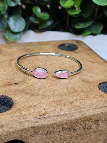 Pink Rainbow Moonstone Sterling Silver Twist Bangle Bracelet