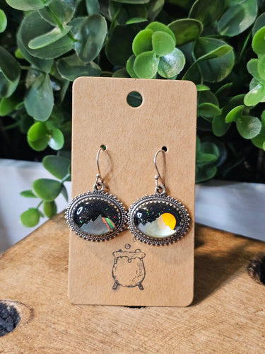 Aurora Borealis & Mother of Pearl  Inlay Sterling Silver Earrings