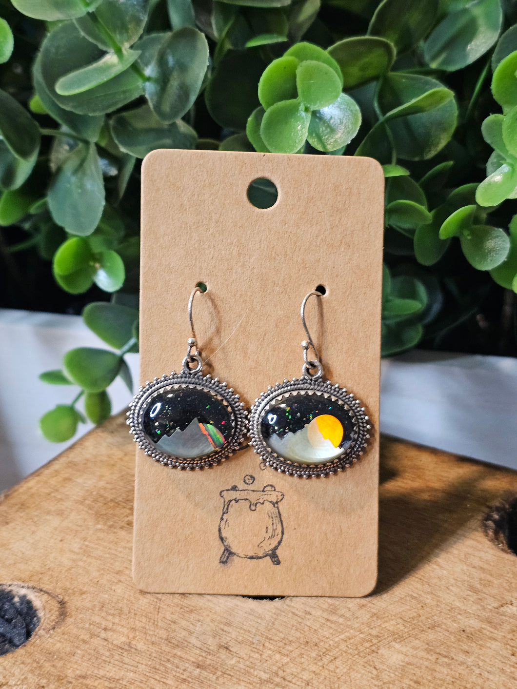 Aurora Borealis & Mother of Pearl  Inlay Sterling Silver Earrings