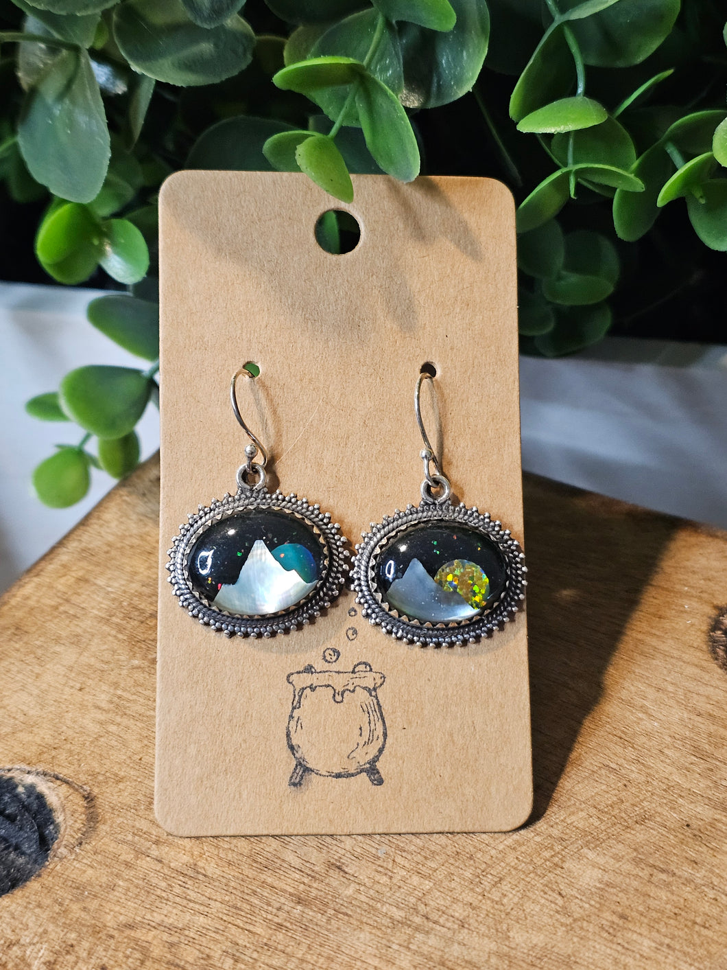 Aurora Borealis & Mother of Pearl Inlay Sterling Silver Earrings