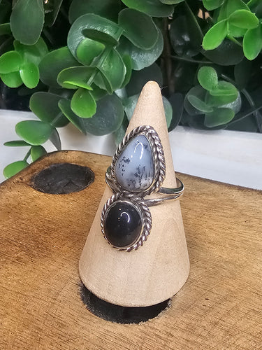 Dendritic Agate & Black Onyx Sterling Silver Ring