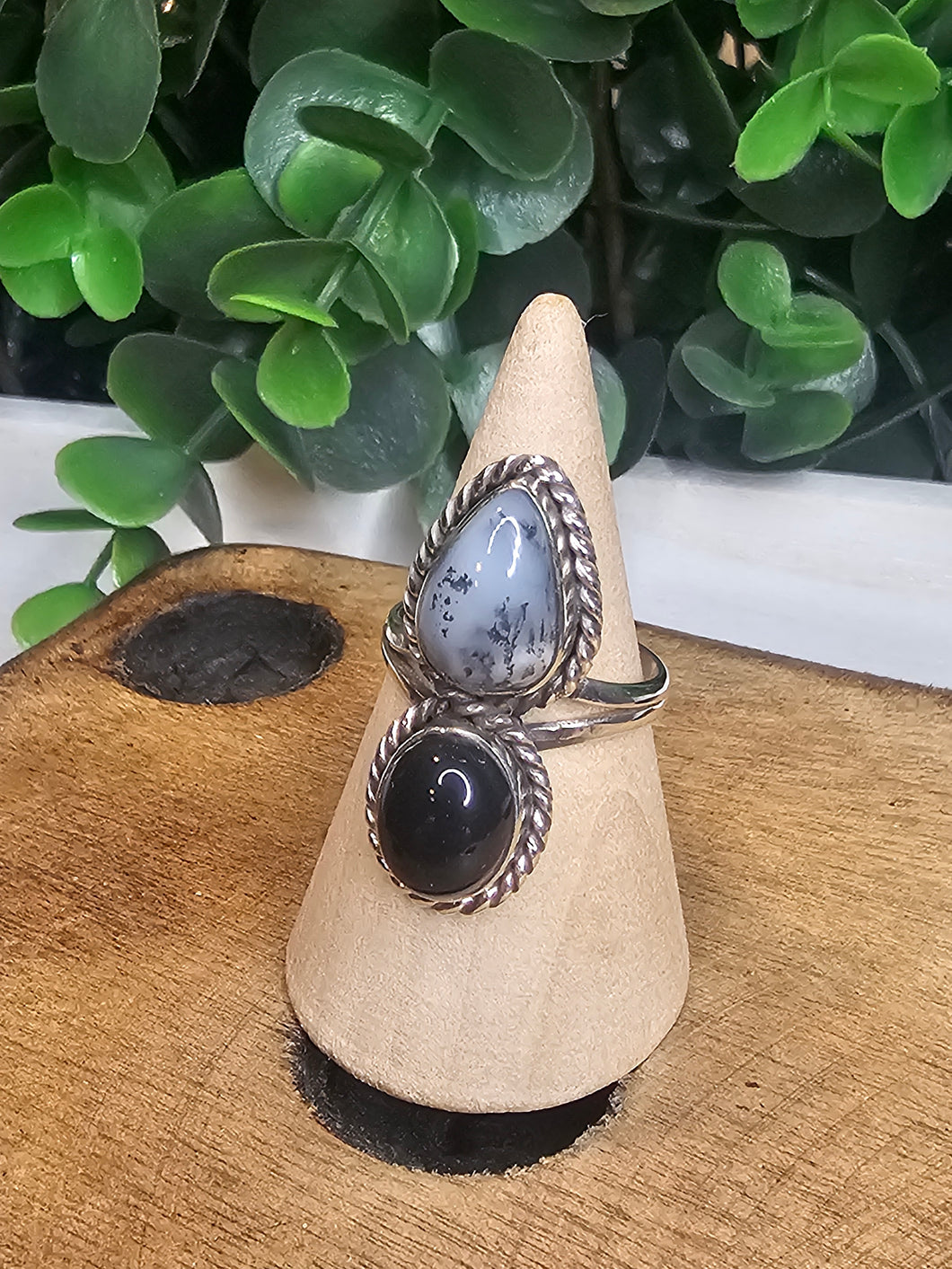 Dendritic Agate & Black Onyx Sterling Silver Ring
