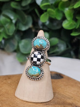 Load image into Gallery viewer, Turquoise &amp; Checkerboard Adjustable Sterling Silver Ring