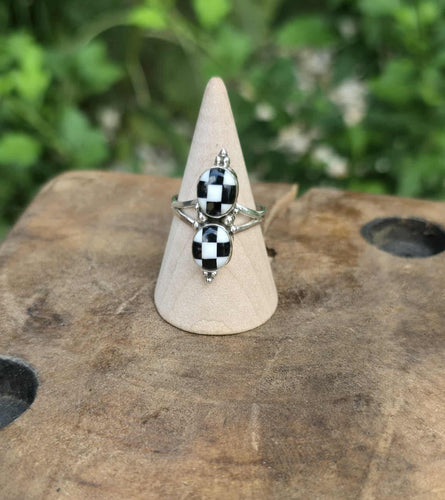 Checkerboard Sterling Silver Ring Size 8