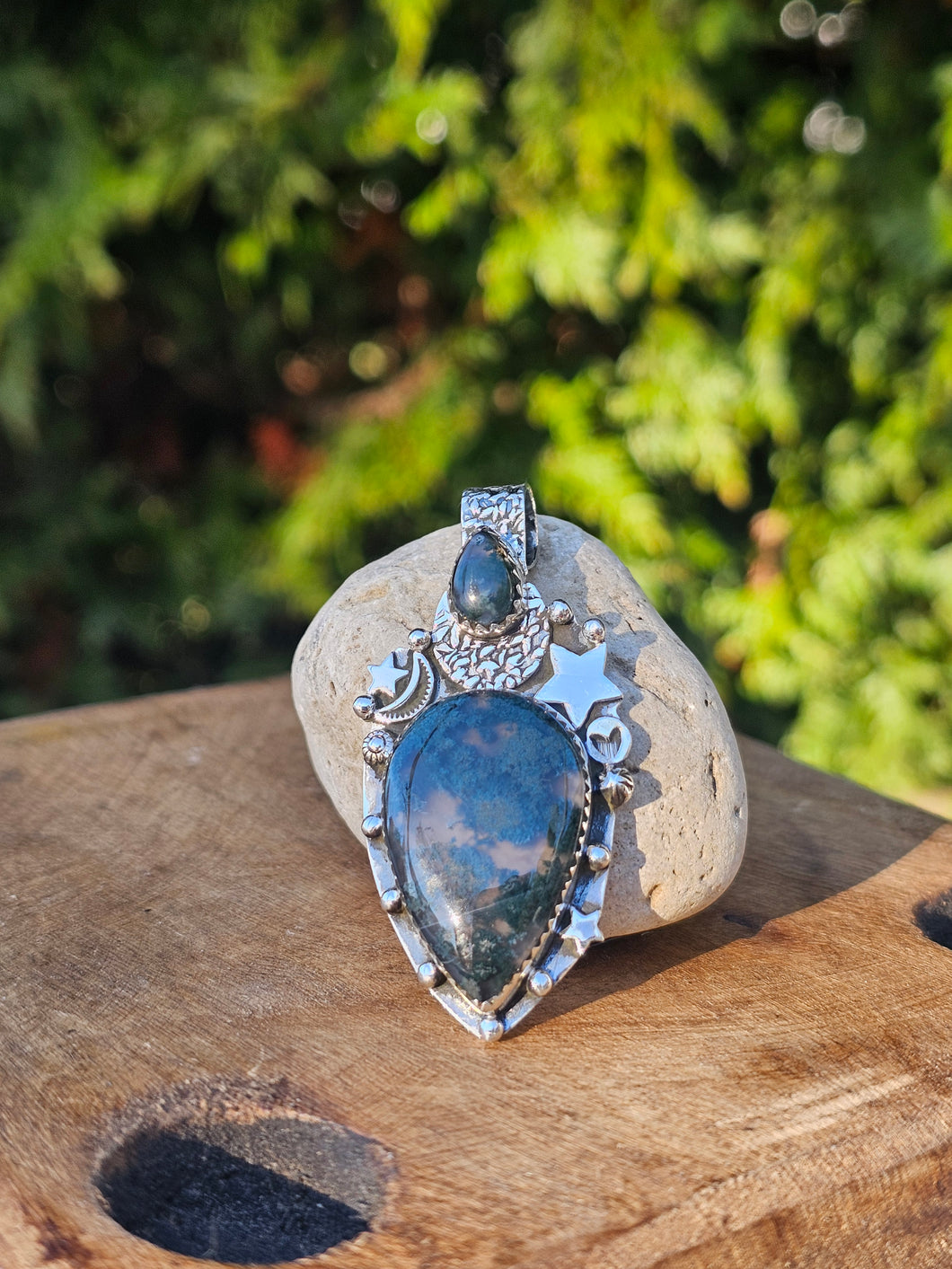 Moss Agate Sterling Silver Pendant