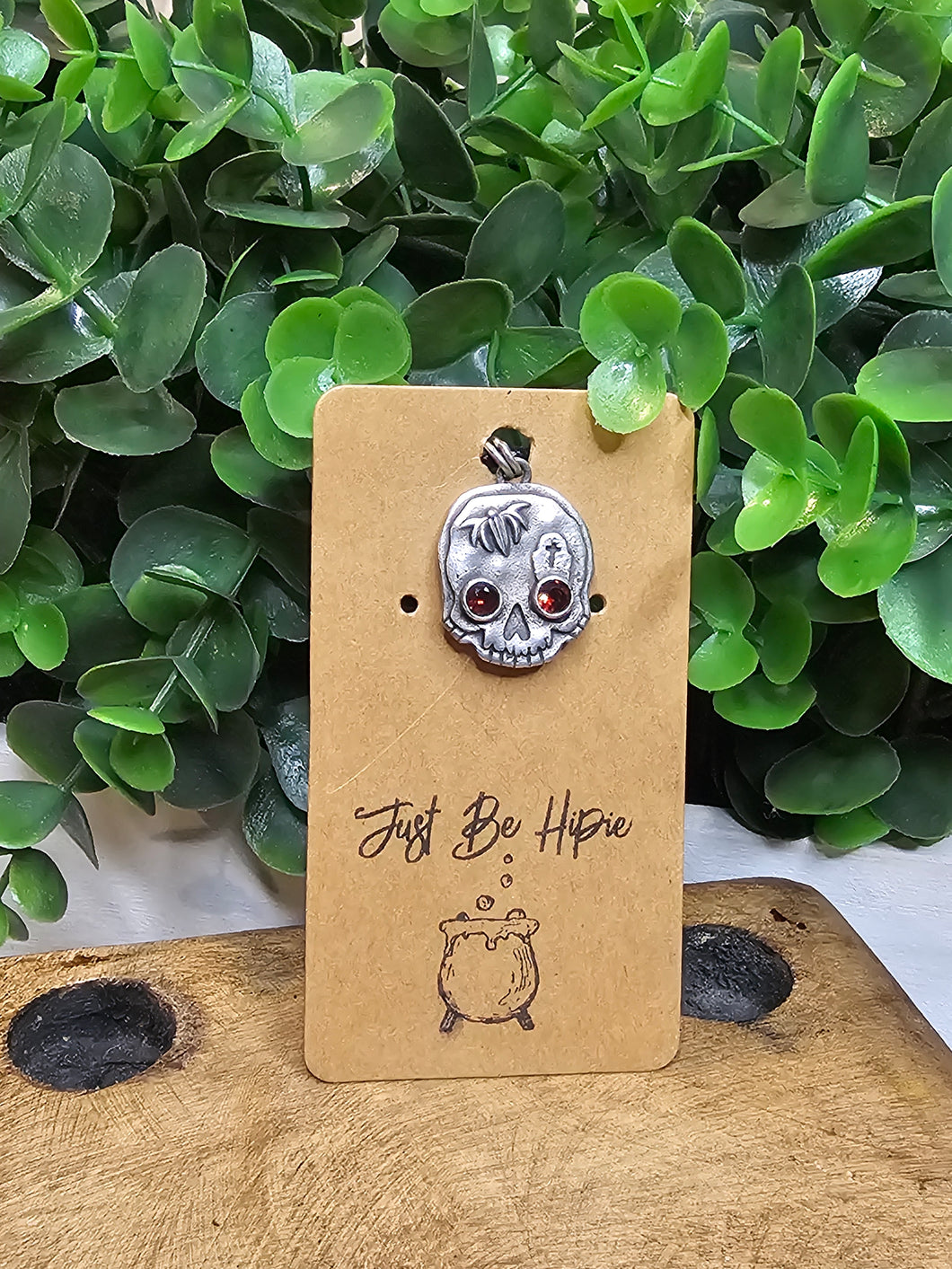 Garnet Spider & Coffin Skully Sterling Silver Distressed Pendant