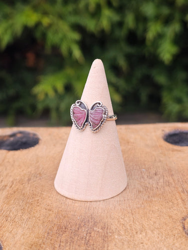 Pink Tourmaline Butterfly Sterling Silver Ring