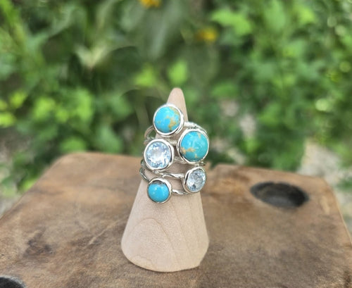 Kingman Turquoise & Blue Topaz Sterling Silver Ring