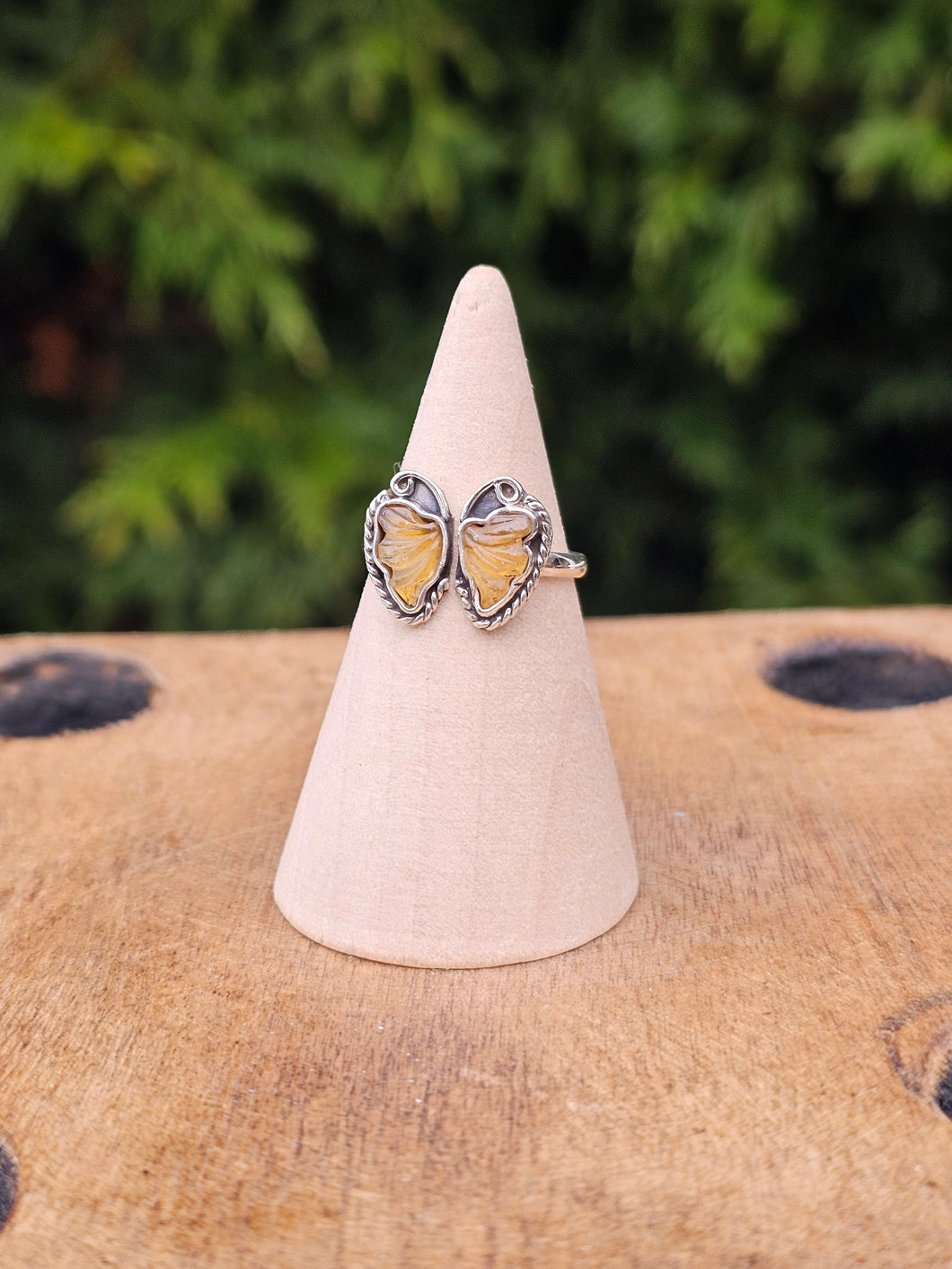 Yellow Tourmaline Butterfly Sterling Silver Ring